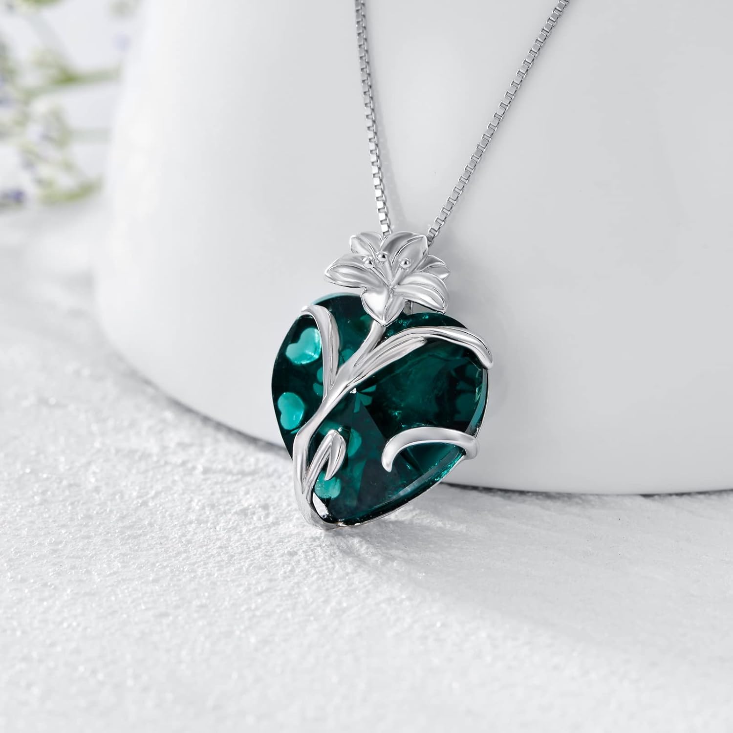 TOUPOP Birth Flower Necklace 925 Sterling Silver Birth Month Floral Pendant Necklace Birthstone Crystal Jewelry Birthday Christmas Gifts for Women - Image 4