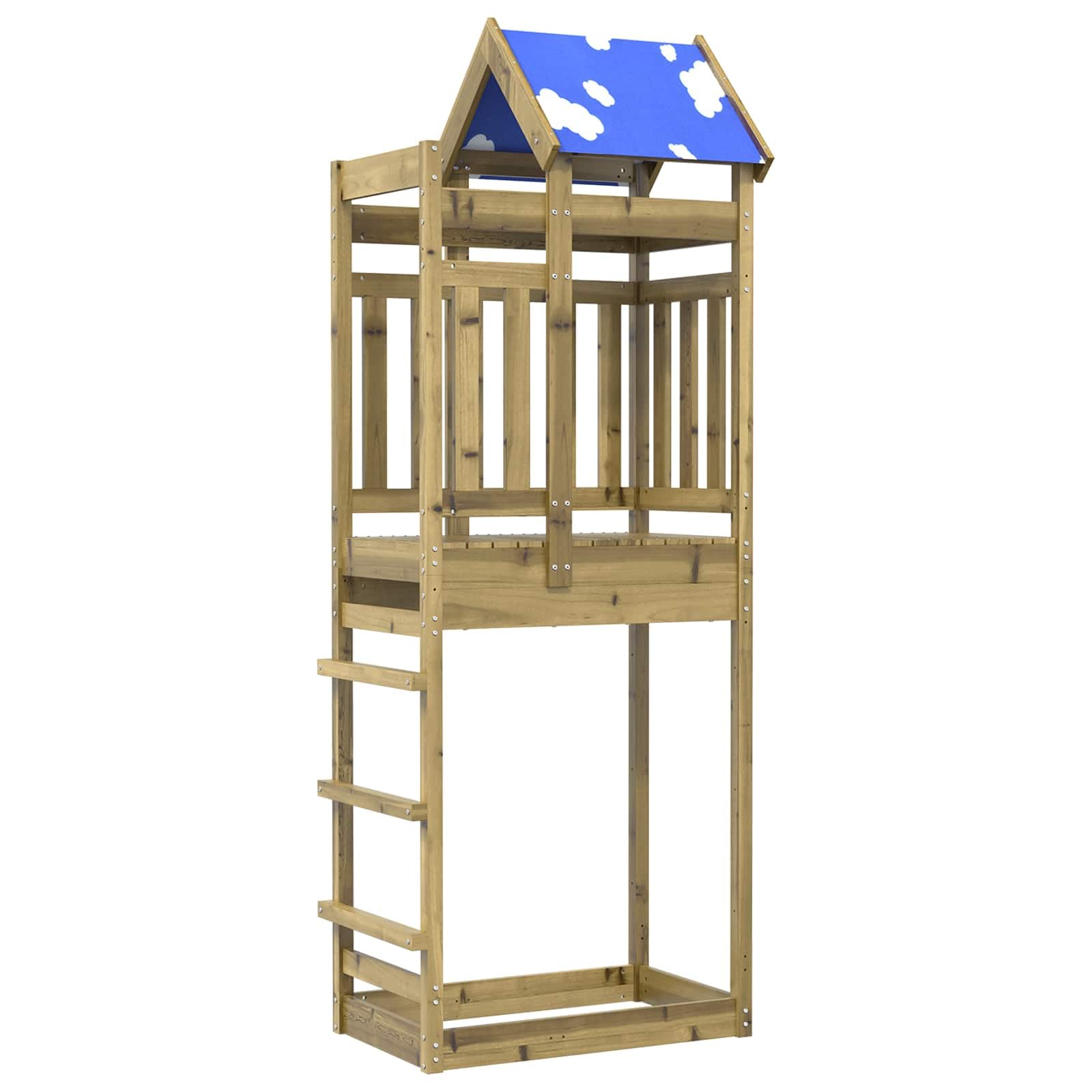 Spielturm Braun 85 x 52,5 x 239 cm Massives imprägniertes Holz | Für Garten, und Kletterelemente, wetterbeständig, fördert soziale Interaktion