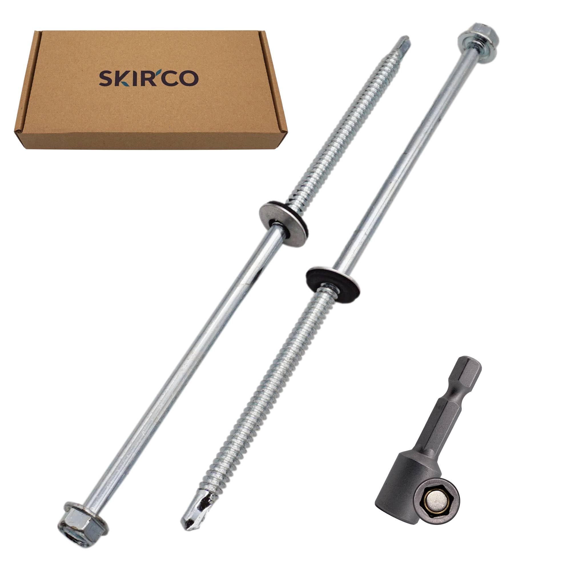 SKIR'CO (20 uds.) Tornillos para techos galvanizados 6,3 x 180 mm cabeza hexagonal, tornillos autoperforantes DIN 7504-K con arandelas de sellado EPDM