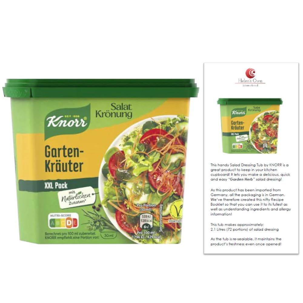 GARDEN Herb SALAD DRESSING Powder Mix – 192g TUB Instant Salad Dressing by KN0RR – Includes INSTRUCTION/RECIPE BOOKLET by Helen’s Own (Unique to this product) KN0RR Gartenkräuter Salatkrönung XL Pack