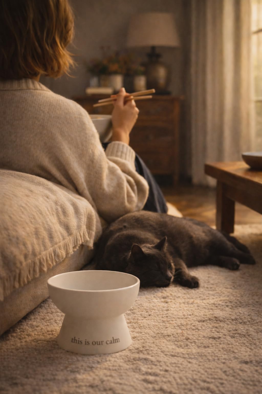Comedero Elevado para Gato de Porcelana Premium. Cuenco Inclinado Antiestrés Que facilita una digestión cómoda y Reduce el estrés en Bigotes. Regalo para Amantes Felinos y Vínculo Humano Mascota.