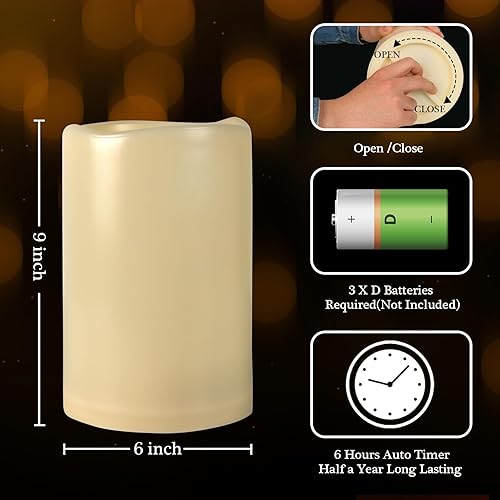 Miniatura 10 de 7LinRay Vela sin llama extra grande impermeable para exteriores de 6 x 12 pulgadas con temporizador automático de 6 horas, vela LED a pilas para