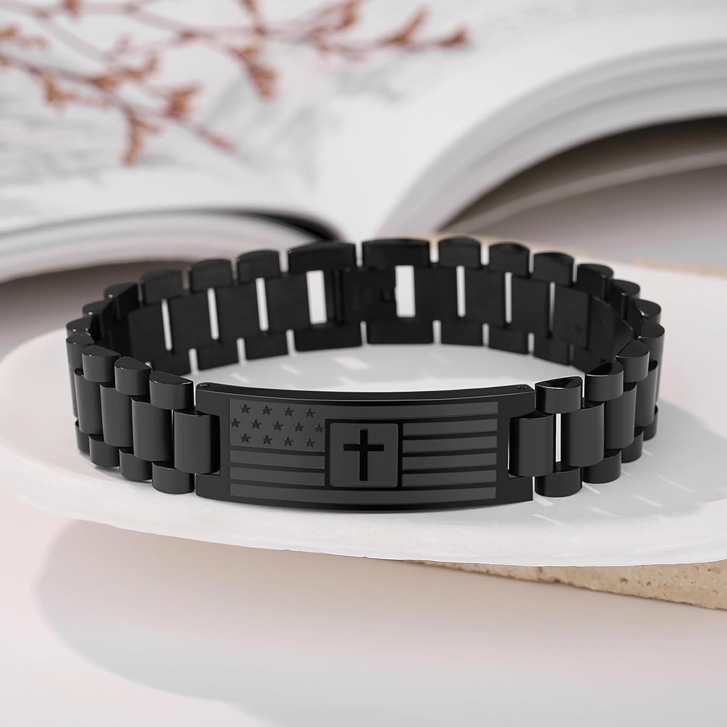 TONY & SANDY Valentines Day Gifts for Him, Christian Gifts for Men, American Flag Cross Bracelet, Stainless Steel Bible Verse Jewelry Birthday Baptism Christmas Easter Gifts - Image 7