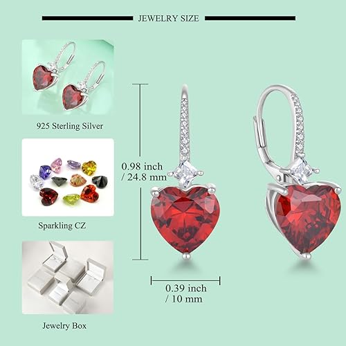 Miniatura 7 de STARCHENIE Heart Garnet Necklace Earrings for Women 925 Sterling Silver Lover Heart Leverback Earrings Birthstone Pendant Jewelry Gift Set for Her