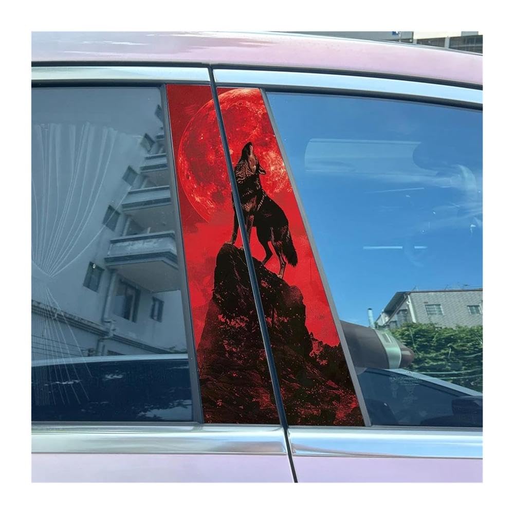 Body Parts 2pcs Car B-Pillar Decals Wolf and Full Moon Auto Center Pillar Waterproof Sticker(D)