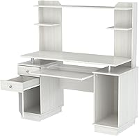 Inval America Computer Work Center with Hutch - Washed Oak Home Office Desk, Keyboard Tray, Drawers, Compact 53.5"H x 48.62"W x 19.5"D Workstation