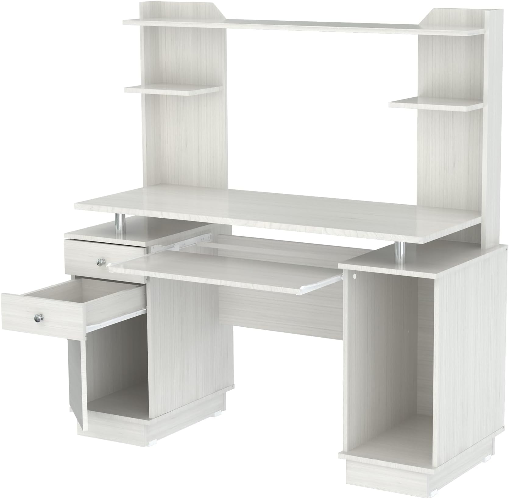 Inval America Computer Work Center with Hutch, Pull-Out Keyboard Tray, Drawers, Desk Workstation, 53.5"H x 48.62"W x 19.5"D, Washed Oak