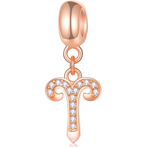 EMOSTAR Zodiac Sign Charms fits European Charm Bracelet – Rose Gold 925 Sterling Silver Necklace Pendant, 12 Horoscope Constellation Dangle CZ Birthstone Beads, Gifts for Women/Men/Birthday