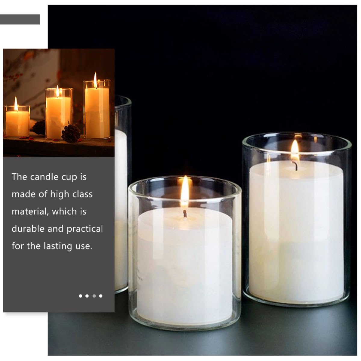ERINGOGO Bougeoirs Design Simple et Solide Lot de 3 en Verre Cylindrique Transparents pour Décoration Créative et Ambiance Romantique