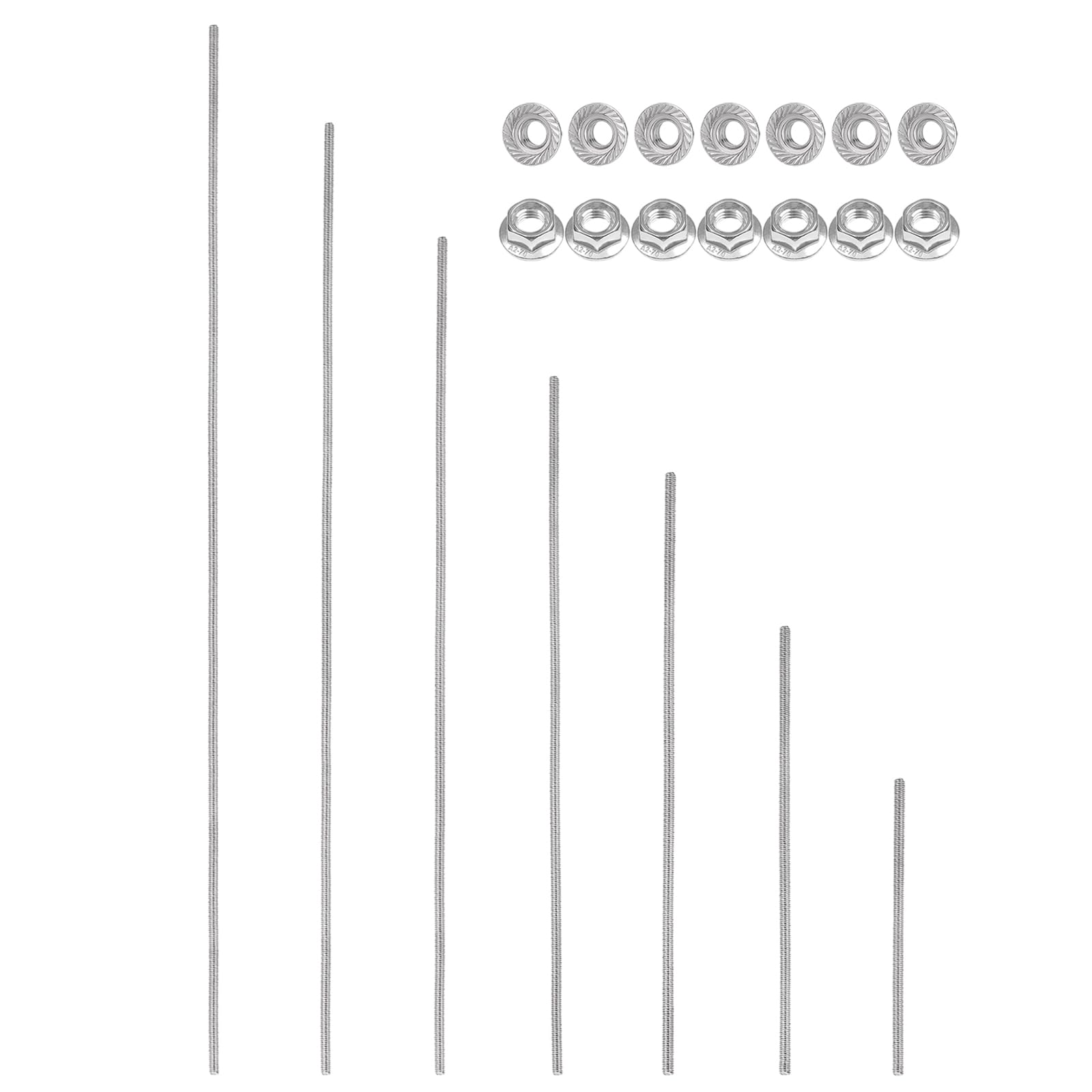 PATIKIL Varillas Roscadas Completas M4 X 0.7 Mm 7 Tamaños Acero Inoxidable 304 Roscas Métricas A La Derecha Con 14 Piezas Tuerca Hexagonal De Brida Para Abrazaderas
