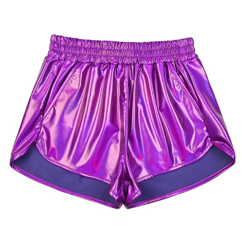 Image of Perfashion Women's Metallic Shiny Shorts Sparkly Hot Yoga Outfit