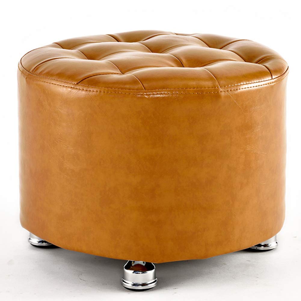 Pouf rond jaune en bois pour soulager les jambes lourdes