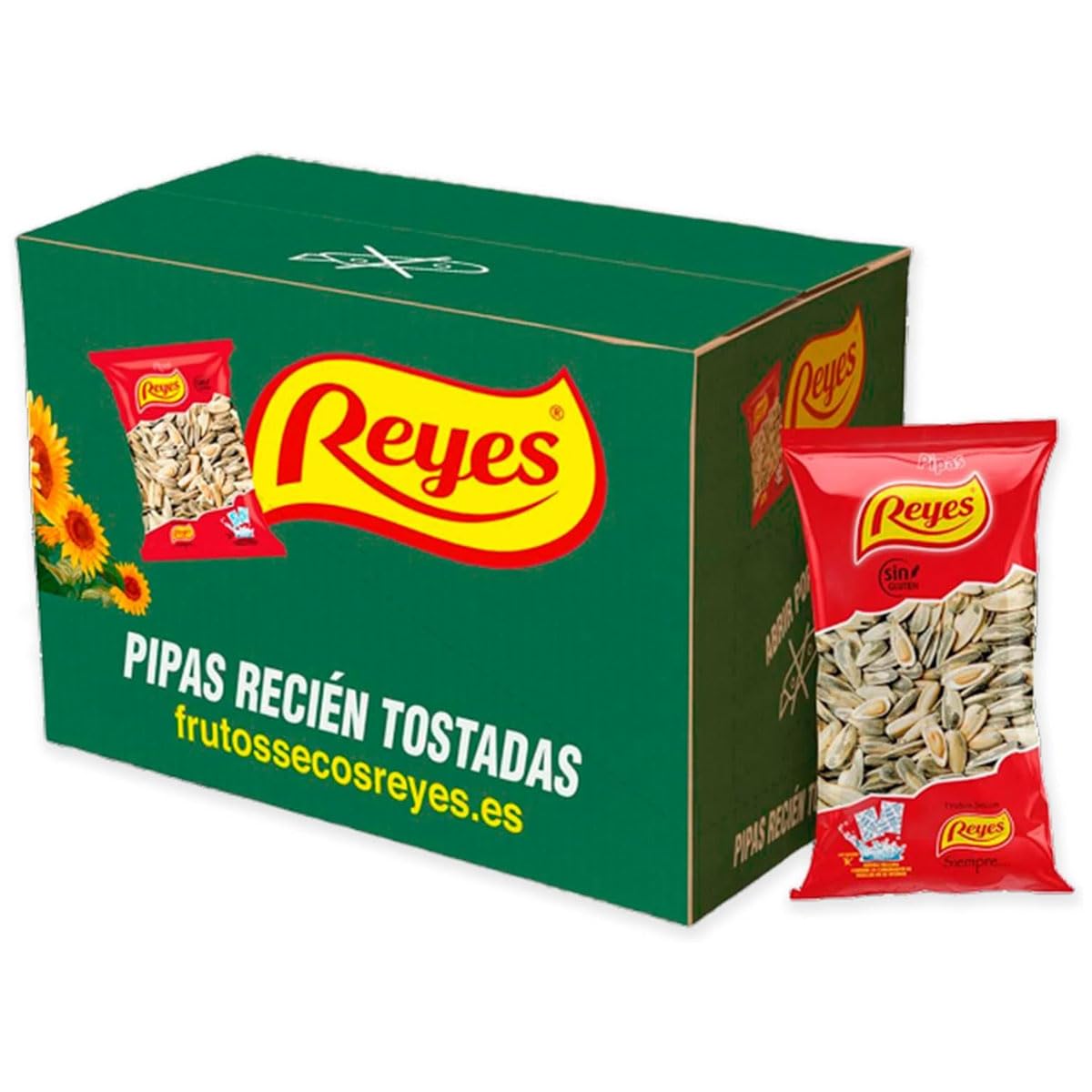 Pipas Reyes Caja 15 Bolsas x 80g Pipas Girasol Tostadas con Sal Frutos Secos Naturales Snack Saludable Aperitivo Clásico Español