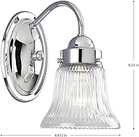 Vista 5 de Progress Lighting 1-Light Clear Prismatic Glass Traditional Bath Vanity Light, Fluted Glass Collection, Indoor, P3287-15, Polished Chrome