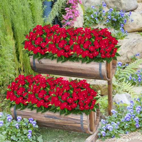 KHOYIME Artificial Flowers for Outdoors, 3PCS Red Fake Impatiens Flower Bouquet Faux Silk Floral Stems Plants Bulk UV Resistant Indoor Decorations for Table Centerpieces Home Garde image 1