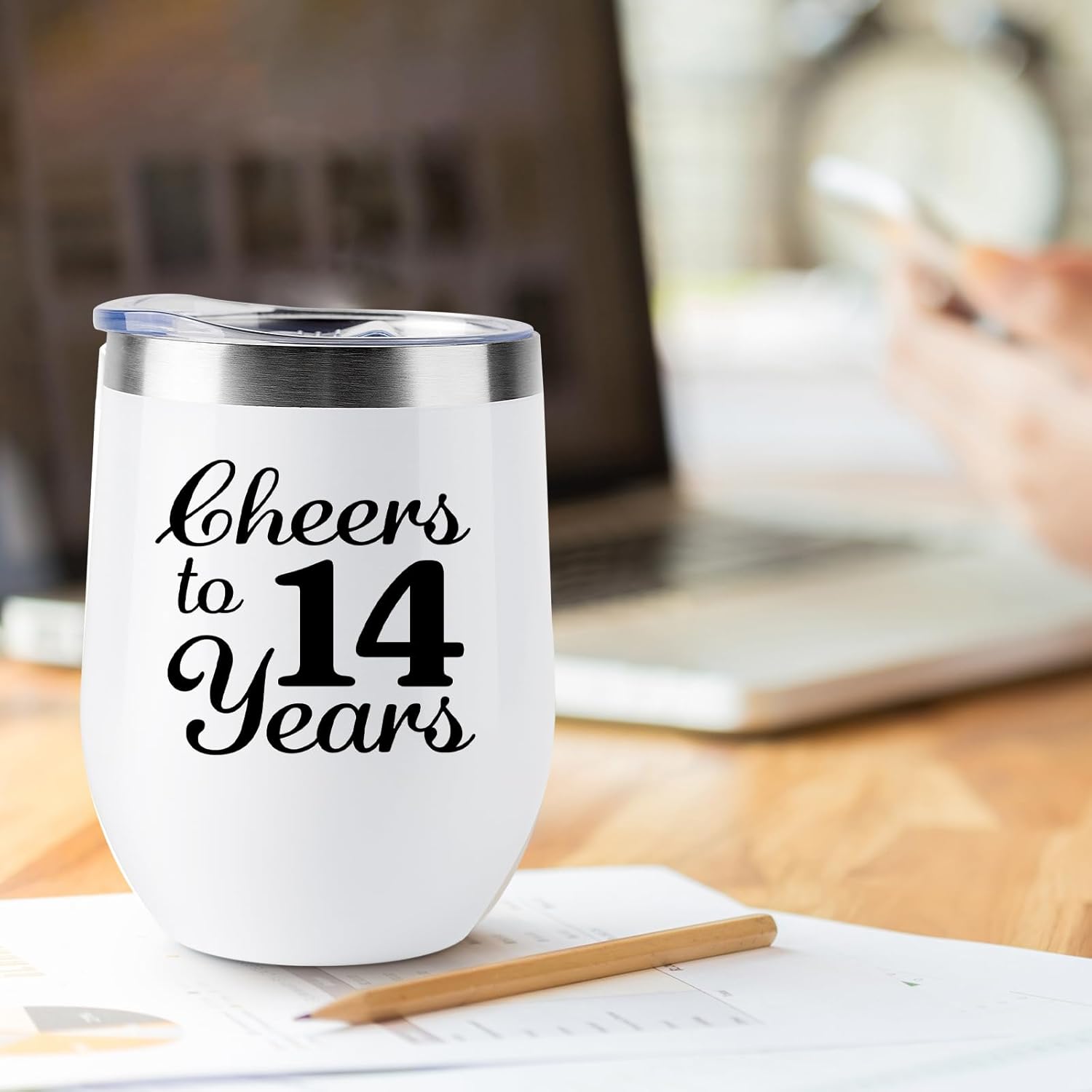 14th Anniversary Wedding Gifts for Couple Wife Husband 2 Pack Wine Tumbler 12 OZ - Image 2