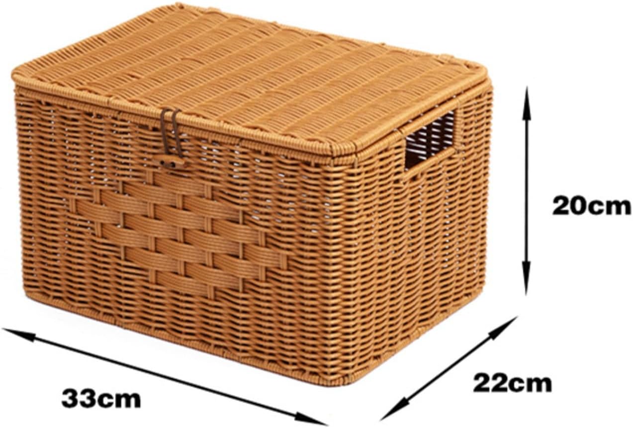 模造籐ボックス、ワードローブ収納バスケット、リビングルームのおもちゃバスケット、本とスナックの収納 (薄いカレー色,L) [並行輸入