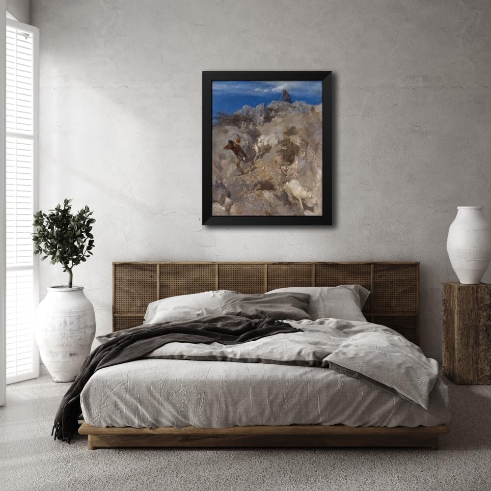 ArtDirect Pan Frightening A Shepherd (Terrified Panic) (1865) Custom Framed Art Print Giclee Print or Canvas Options with Various Sizes and Customization by Arnold Böcklin