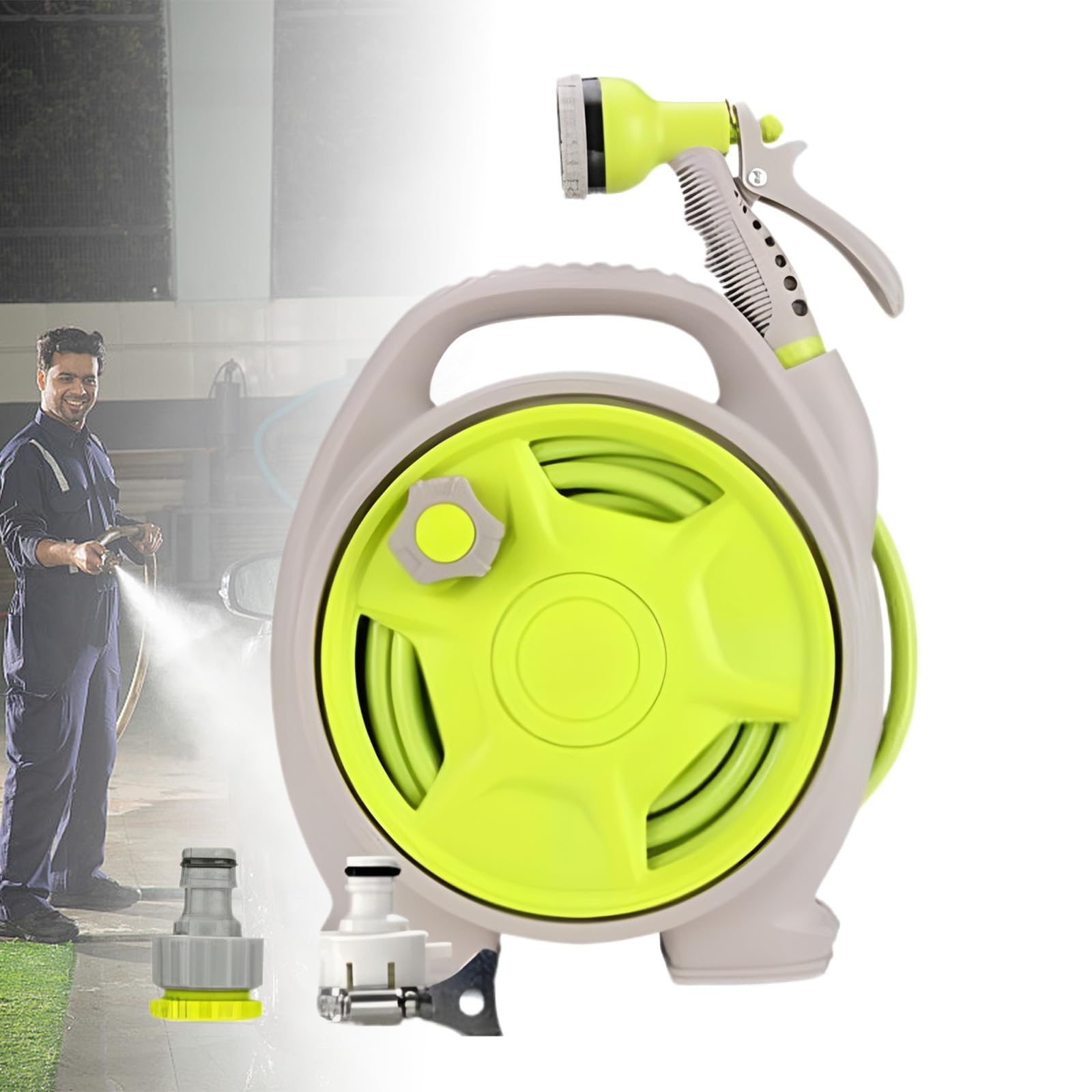 Tuyaux d'arrosage rétractables de 15m avec chariot dévidoir portable pour jardin de maison