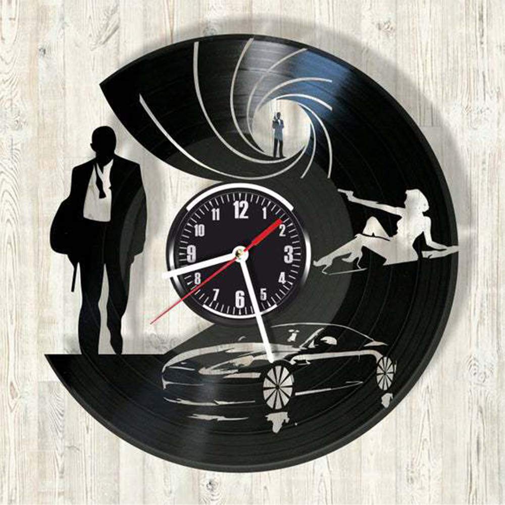 LittleNUM Vinyl record wall clock Creative wall clock Mute wall clock James Bond pattern decorative wall clock Is a