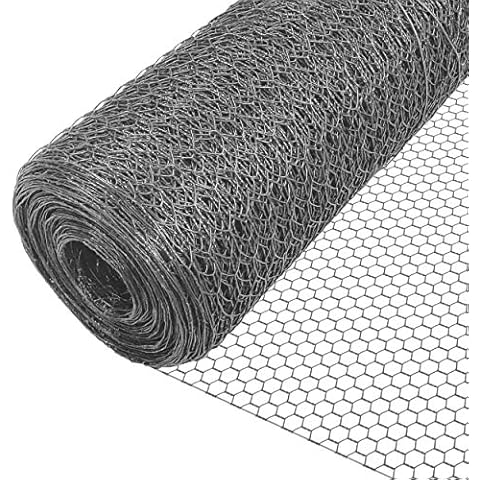 VOUNOT Chicken Wire Mesh Roll, PVC Coated Hexagonal Wire Mesh Fencing, Wire Poultry Netting, 1m x 25m, Hole Size: 25mm, Grey Cover