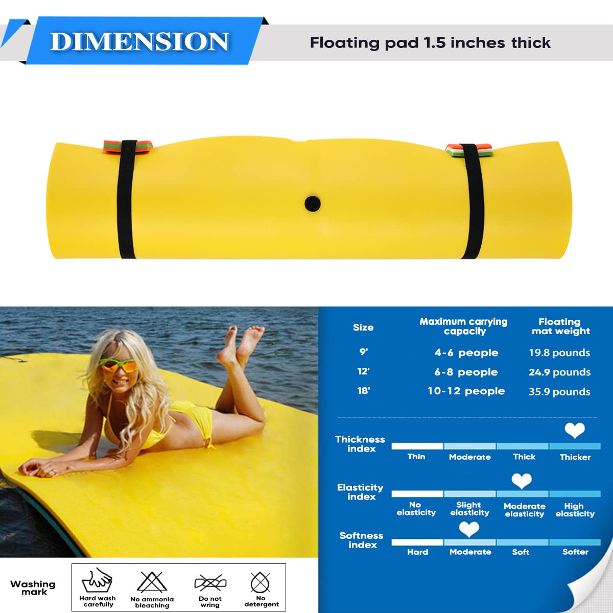 PanAme 9'/12'/18' Giant Floating Water Mat, Foam Water Floating Pad, Tear-Resistant XPE Foam, Lily Pad for Water Recreation, Swimming Pool, Beach, Ocean, Lake, Suitable for Multiple Users, 9-Yellow