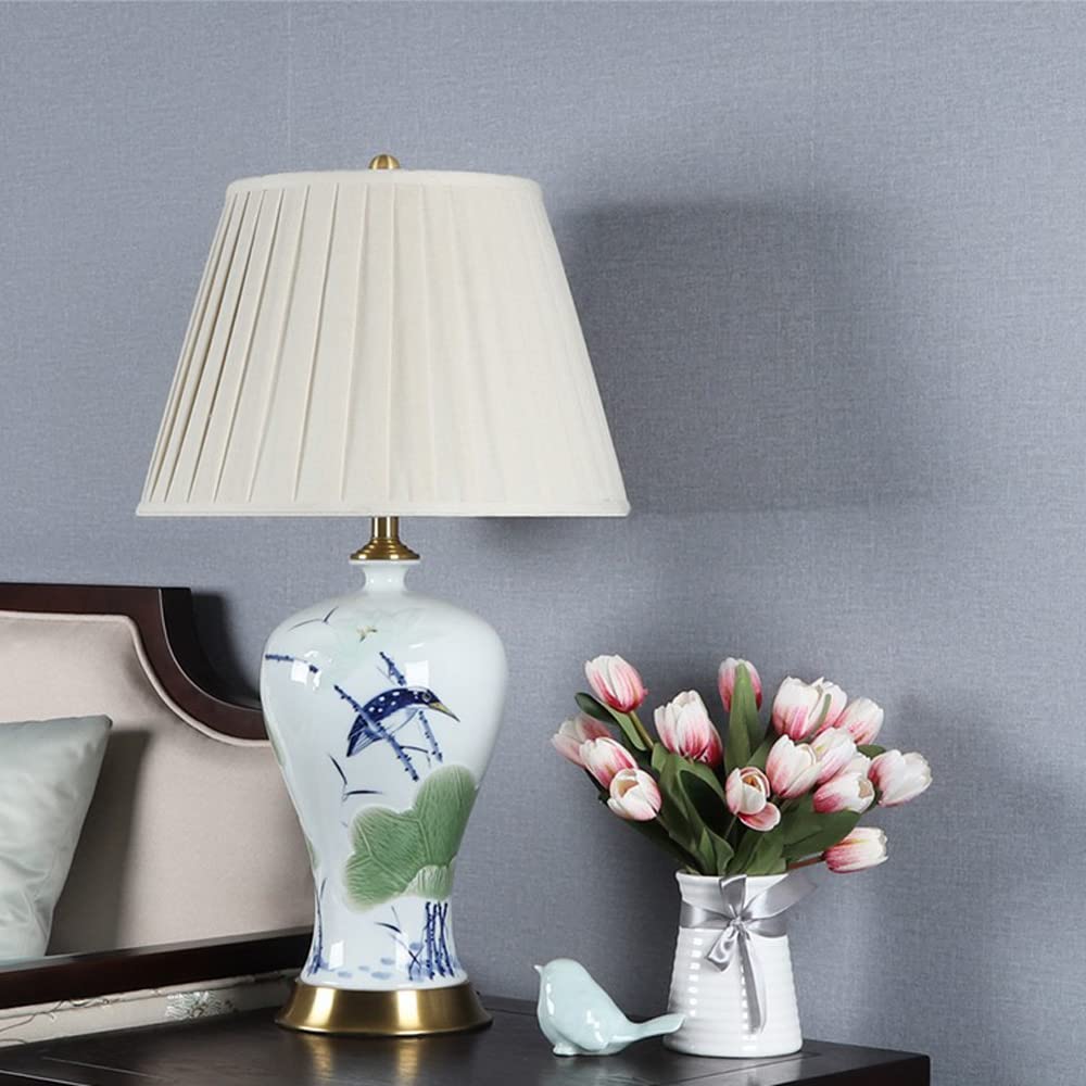 27,5" Lampy stołowe Ceramiczna lampka nocna Antyczna lampa biurkowa Lampa nocna Lampa do czytania do sypialni Salon Biuro College Regał na książki(B)