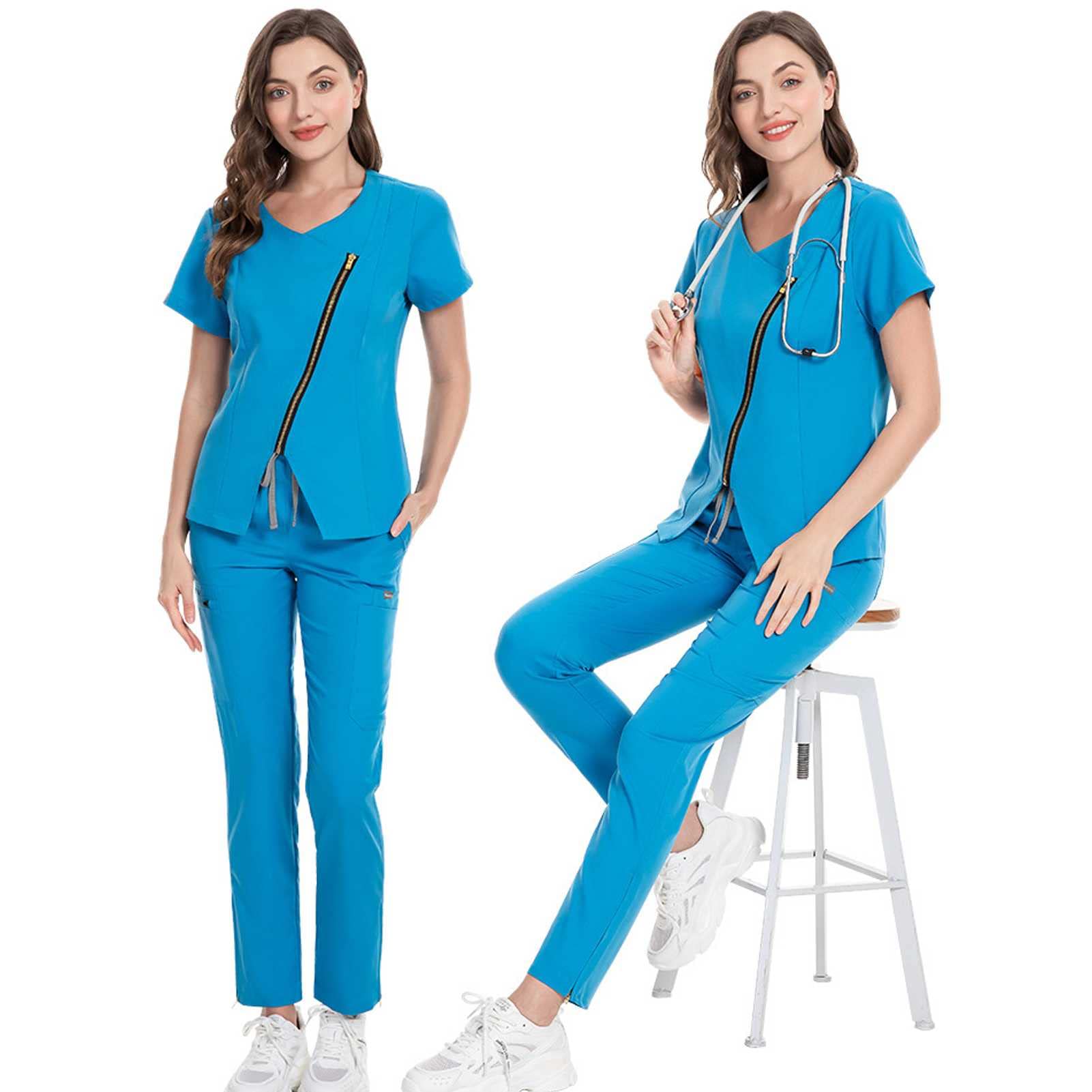 Medizinische Uniform für Damen, Still-Peeling-Set, Oberteil und Hose, Medizinische Berufsbekleidung mit Reißverschluss
