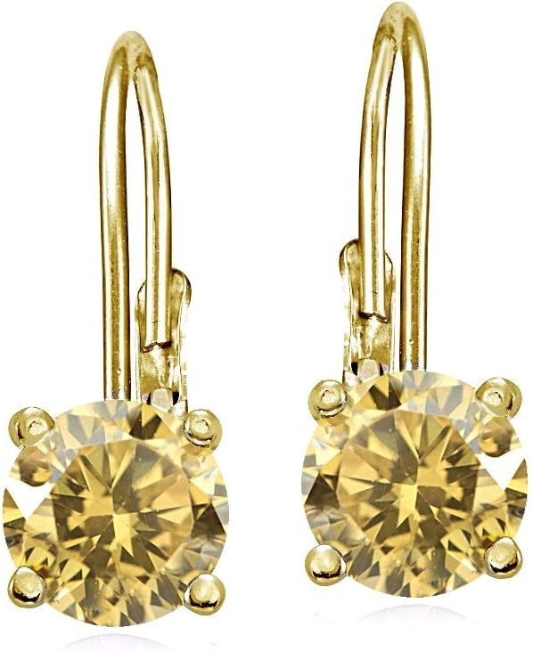 Yellow Gold Flashed Sterling Silver Genuine, Created or Simulated Gemstone 6mm Round Leverback Earrings