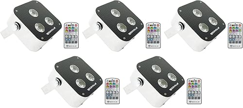 (5) Rockville Mini RF3 RGBWA+UV DMX DJParty LED Wash Lights+4-Ch. RF Par Remote