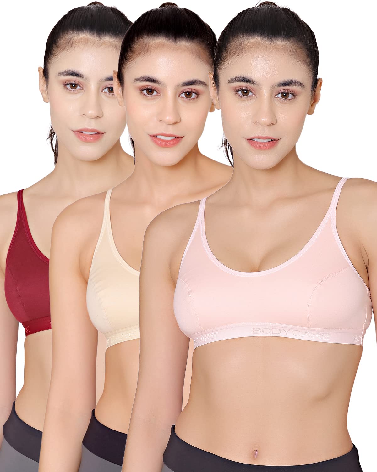 bodycare Women's Cotton Pack of 3 Sports Bra in Maroon-Orange-Pink Color ,Multi- E1608MHPCPI 40-picture-37