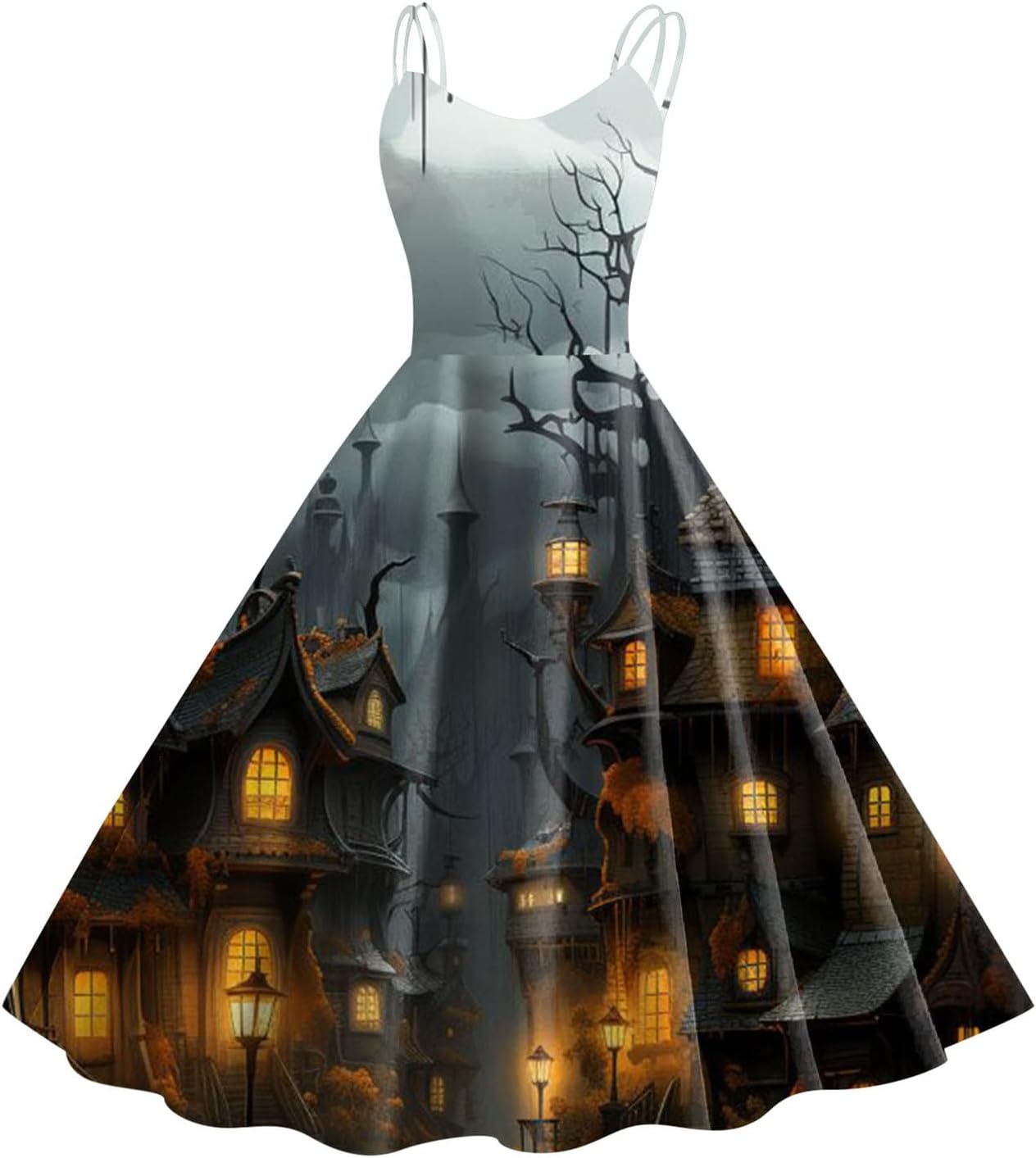 Robe Halloween Femme Sans Manches - Imprimé Sanglant, Design Sexy à Bretelles Spaghetti Pour Soirée Déguisée