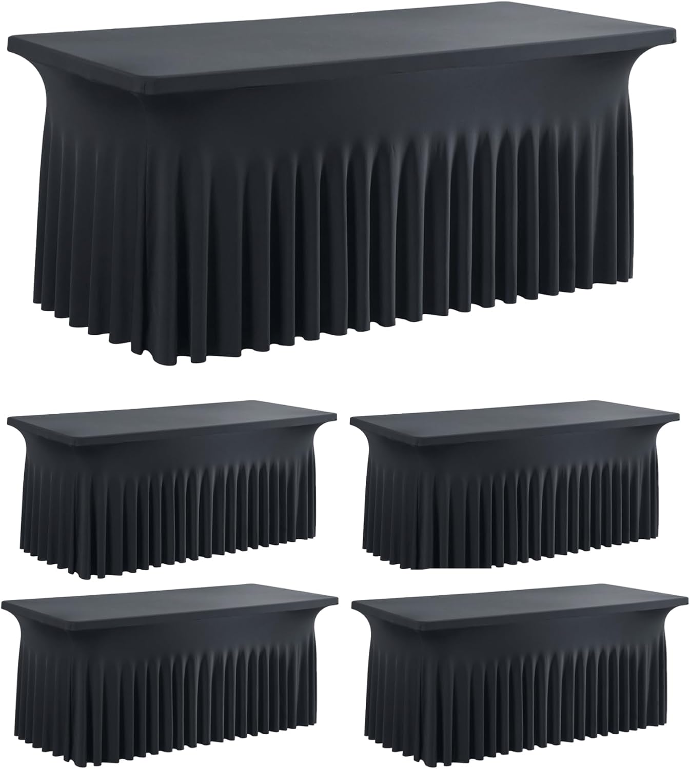 leegleri 4 Pack Black Spandex Fitted Table Clothes for 5 Foot Rectangle Tables, Wrinkle Free 5ft Spandex Table Cover with Skirt-for Banquet Weddings Parties