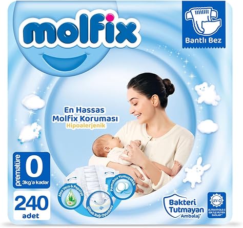 Molfix Premat re 0 Beden Bebek Bezi, 240 Adet