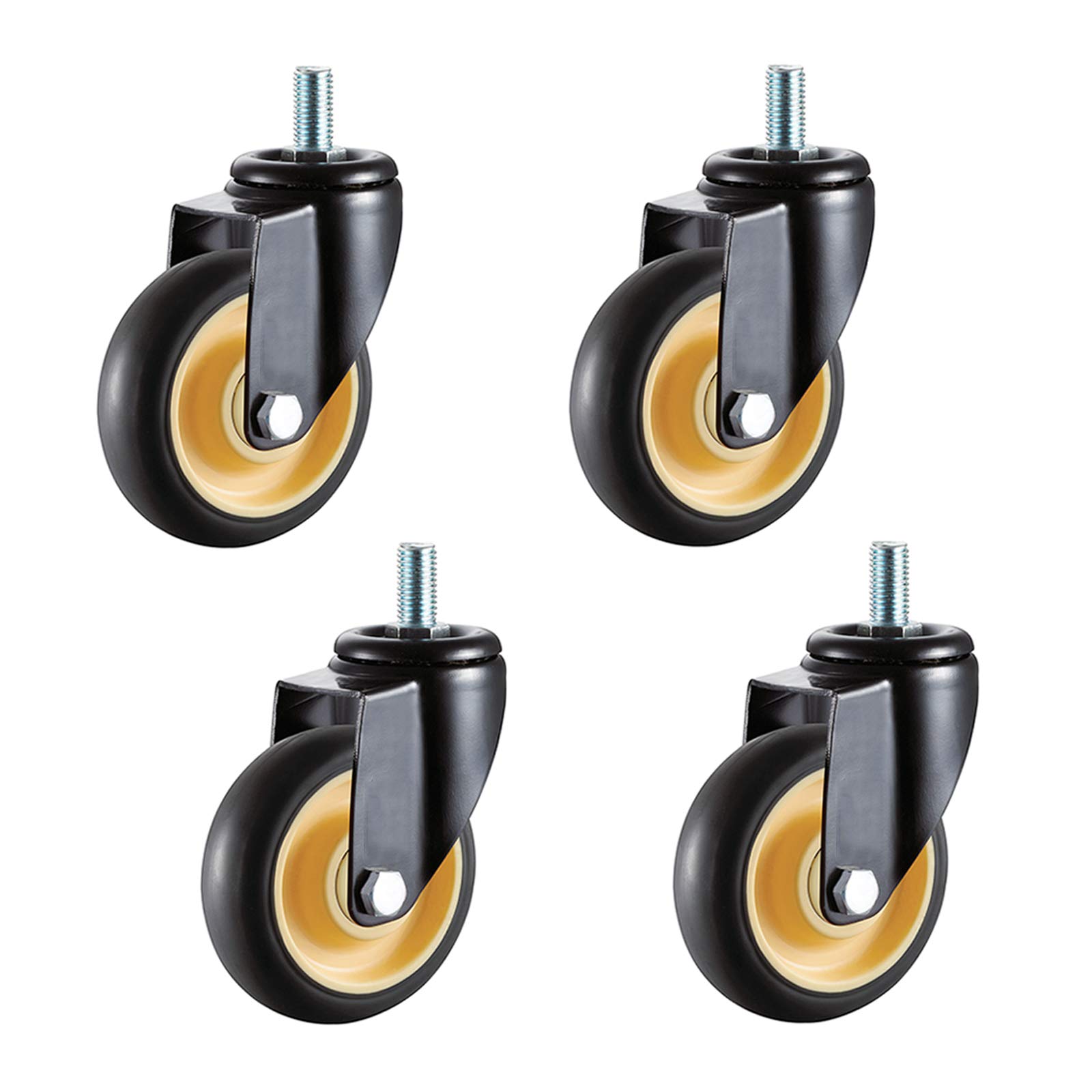 LUNEZY Roues pivotantes en TPR Robustes pour Chariots d'établi, roulettes de Rechange industrielles, Tige filetée M12 x 25 mm, Lot de 4 (Universal 100 mm/4in)