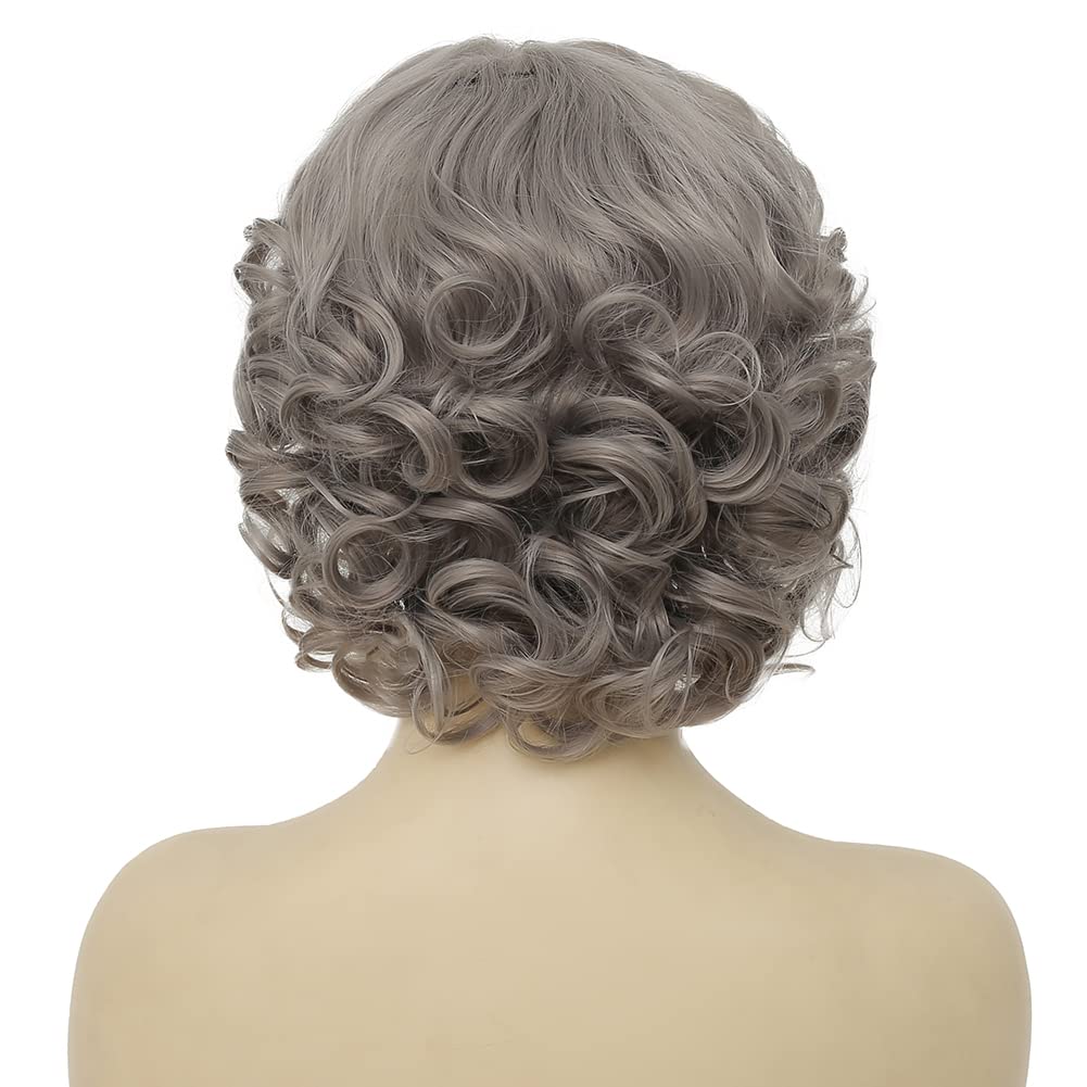 Grey Short Curly Wig for Women Finger Wave Wigs Natural Heat Resistant Synthetic Hair for Daily Costume Party Halloween Wig