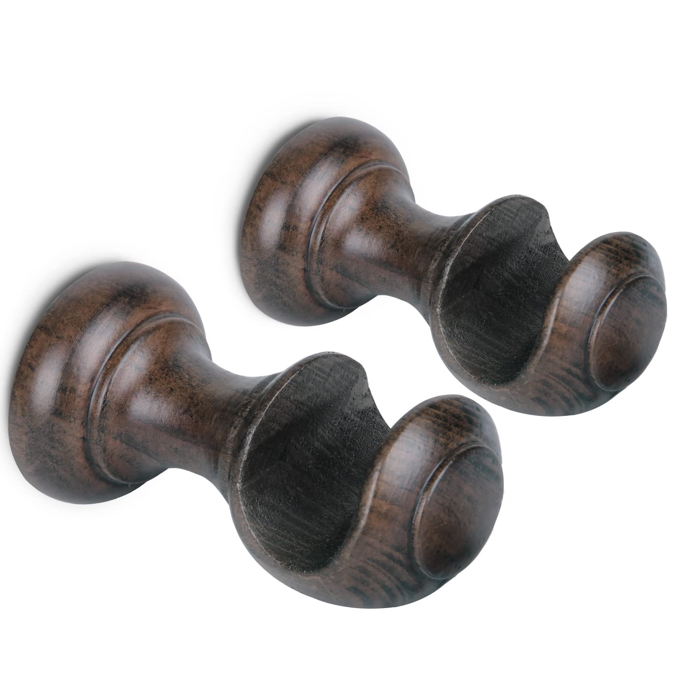 MERCURY TEXTIL -Pack de Dos Soportes Individual o Doble de Madera Liso Abierto para Barra de ø 28 mm. Colgador de Barra, Ideal para Decorar. (Individual, Marrón)