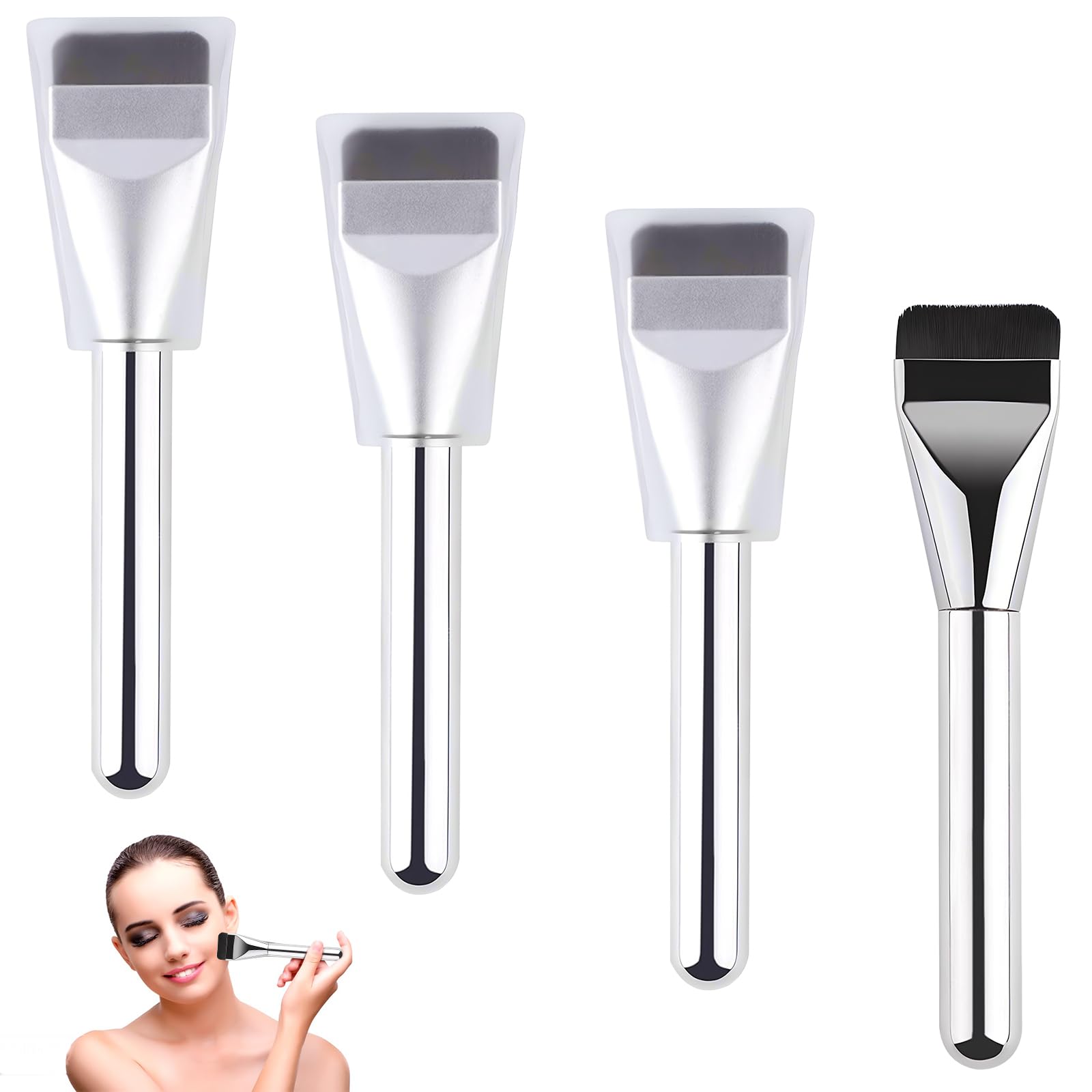 Vueinrg 4 piezas Brocha de Maquillaje para Base, Ultra Thin Foundation Brush, Makeup Brush for Face,Brocha Plana Kabuki Base de Maquillaje Fluido, Pelo Sintético, Cruelty Free, Profesional Makeup