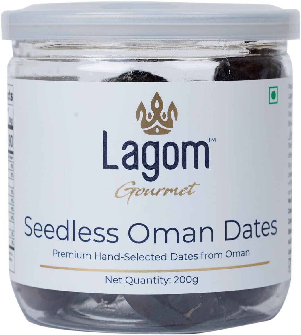 Lagom Gourmet Seedless Omani Dates 200g | Premium Dry Fruits | All-Natural | No Added Sugar | No Preservatives | Gluten-Free | Vegan | Non-GMO | Khajur/Khajoor/Khejur