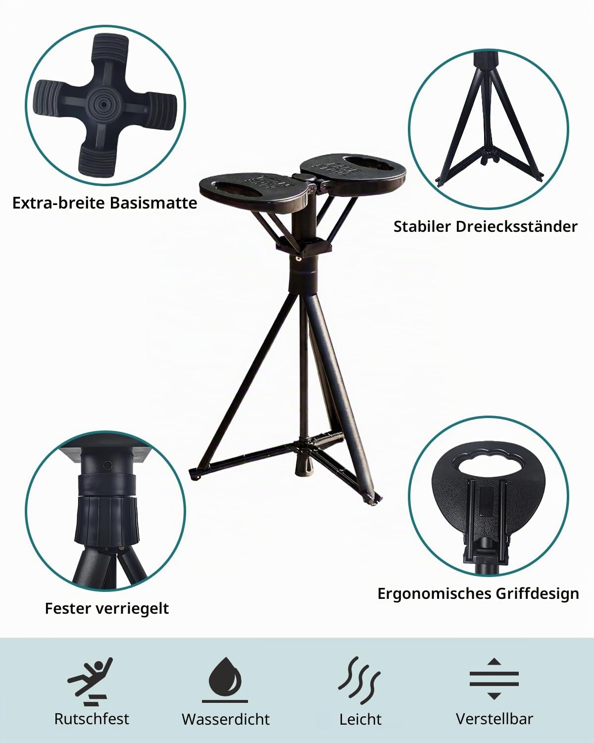 Gehstock mit Sitz, Faltbarer Gehstock, Höhenverstellbare Leichtbau-Gehstock für Erwachsene & Senioren,Geeignet für Wanderungen und den Einsatz im Freien mit Tragetasche (Tragkraft 250 KG)