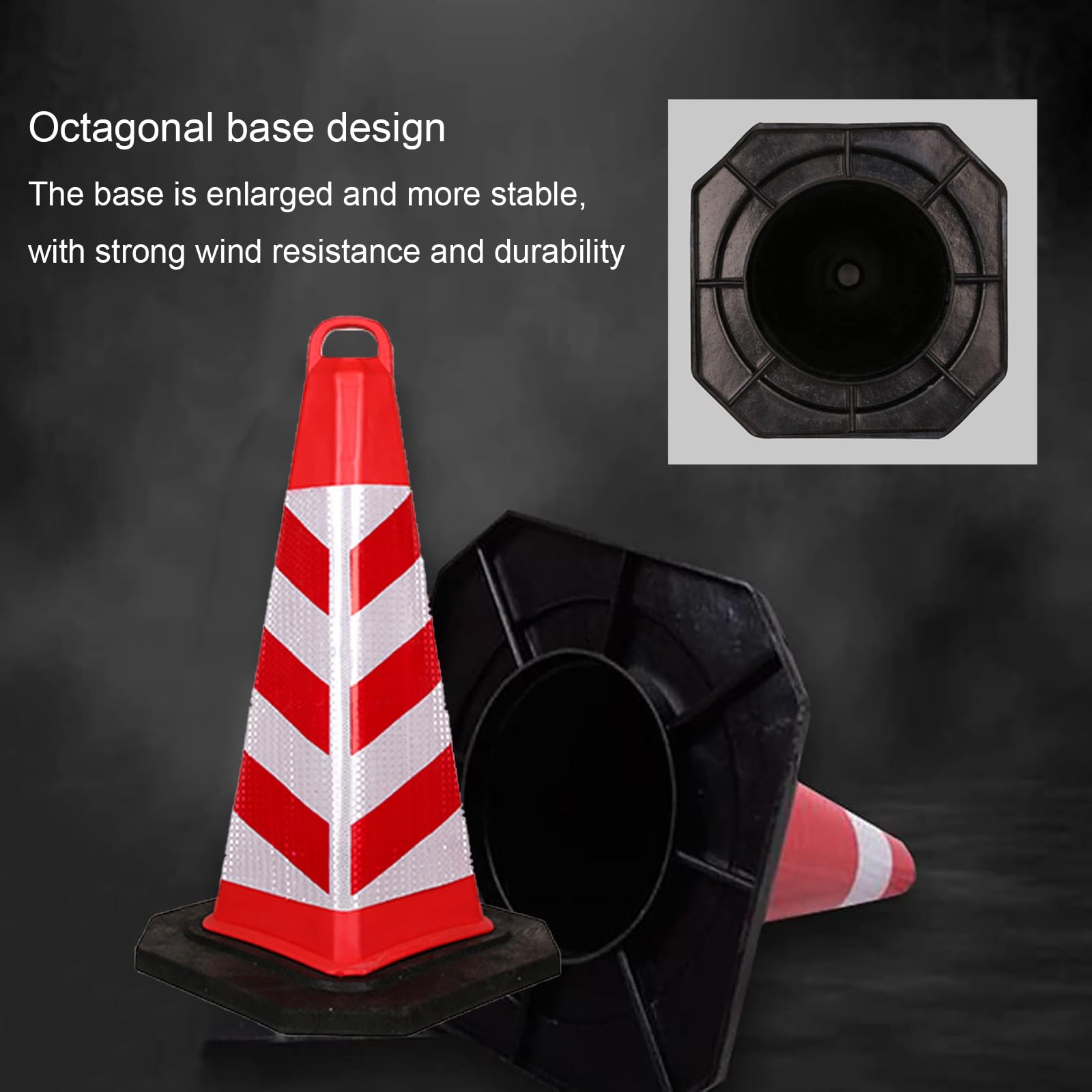 Cônes de sécurité réfléchissants durables, borne de signalisation en caoutchouc avec poignée, barrière de stationnement et de chantier polyvalente, cône de sécurité routière (rouge, 1 pièce)