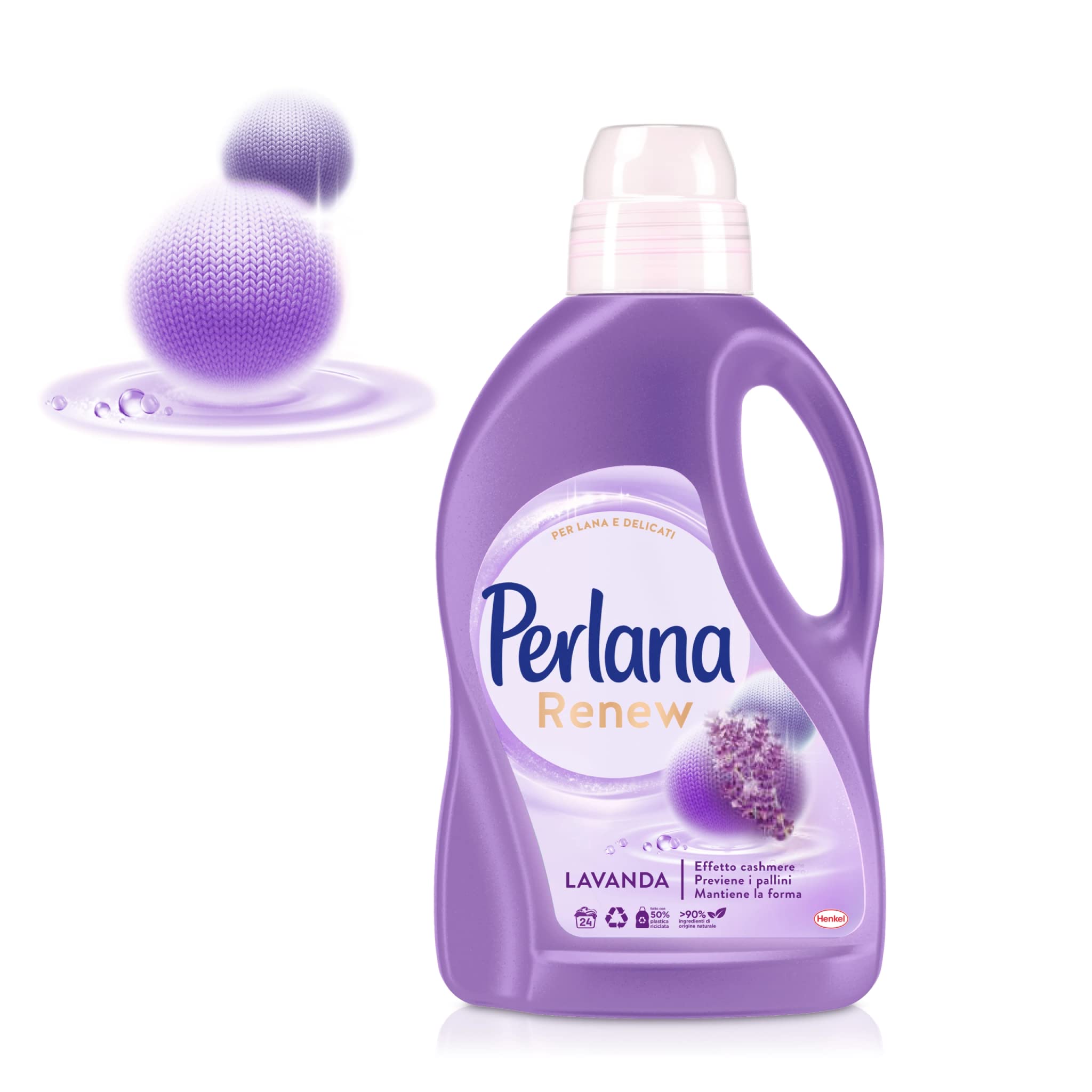 Perlana Renew - Detergente para lavadora de lana Lavanda, efecto cachmere, evita las manchas, paquete individual de 24 lavados