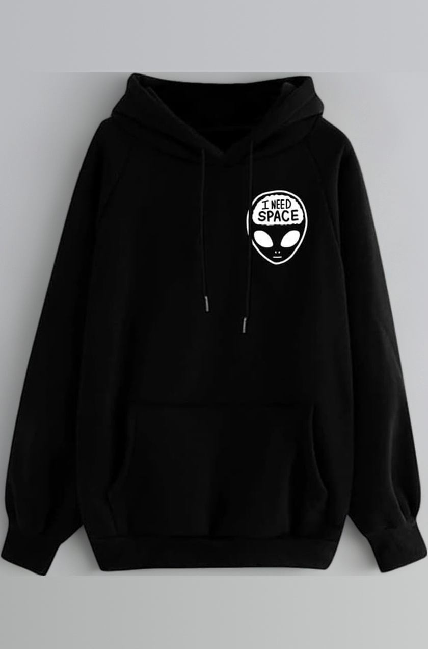 Printed Cotton Hoodies for Men, Hooded Neck Sweatshirt for Men and Women, Unisex-Adult I Need Space Alien Food Lover Hoodie - Black