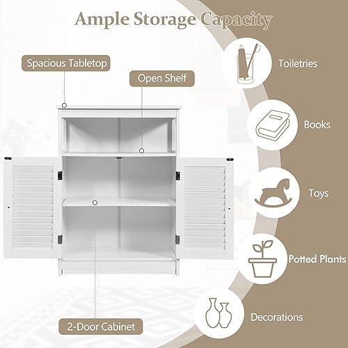 Miniatura 4 de COSTWAY Armario de almacenamiento de baño, organizador de almacenamiento lateral de madera con puertas de listones y estante extraíble, armario de