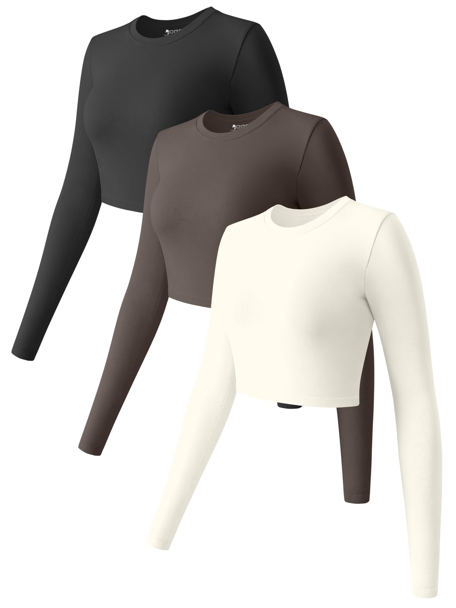OQQ Women 3 Piece Crop Tops Long Sleeve Crew Neck Stretch Fitted Underscrubs Shirts Crop Tops