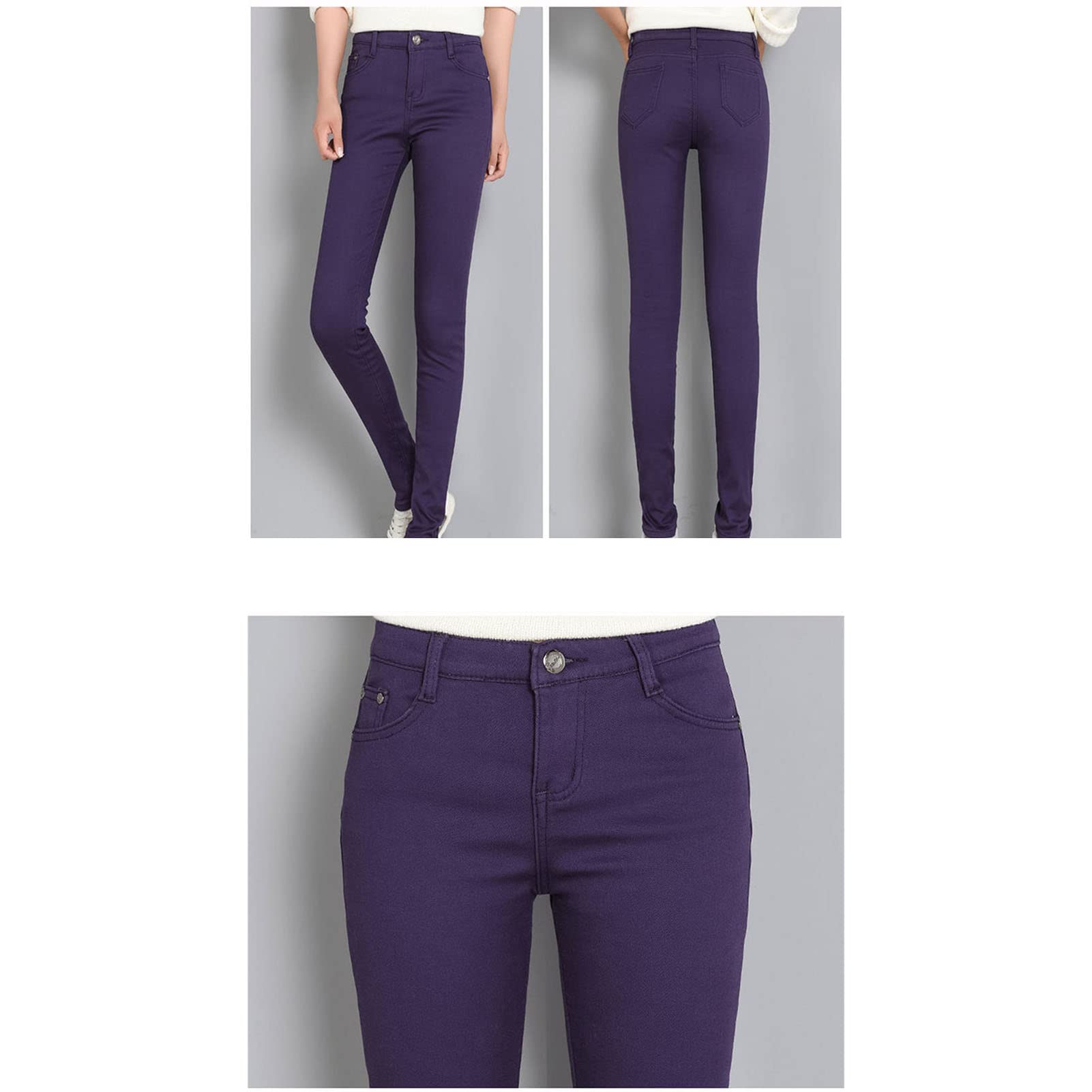 Women's Winter Warm Fleece Lined Jeans Slim Fit Thermal Pencil Denim Pants Skinny High Waisted Tapered Jean (Purple,34)