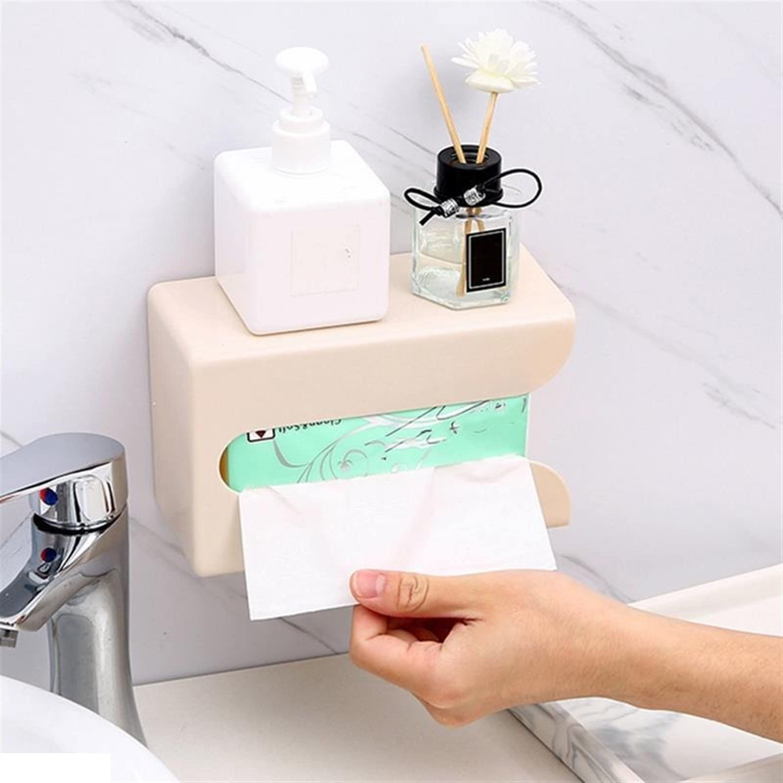 Caja de pañuelos montada en la pared, soporte para toallas de papel, soporte para servilletas, estante dispensador, estante familiar para ahorrar espacio (gris)