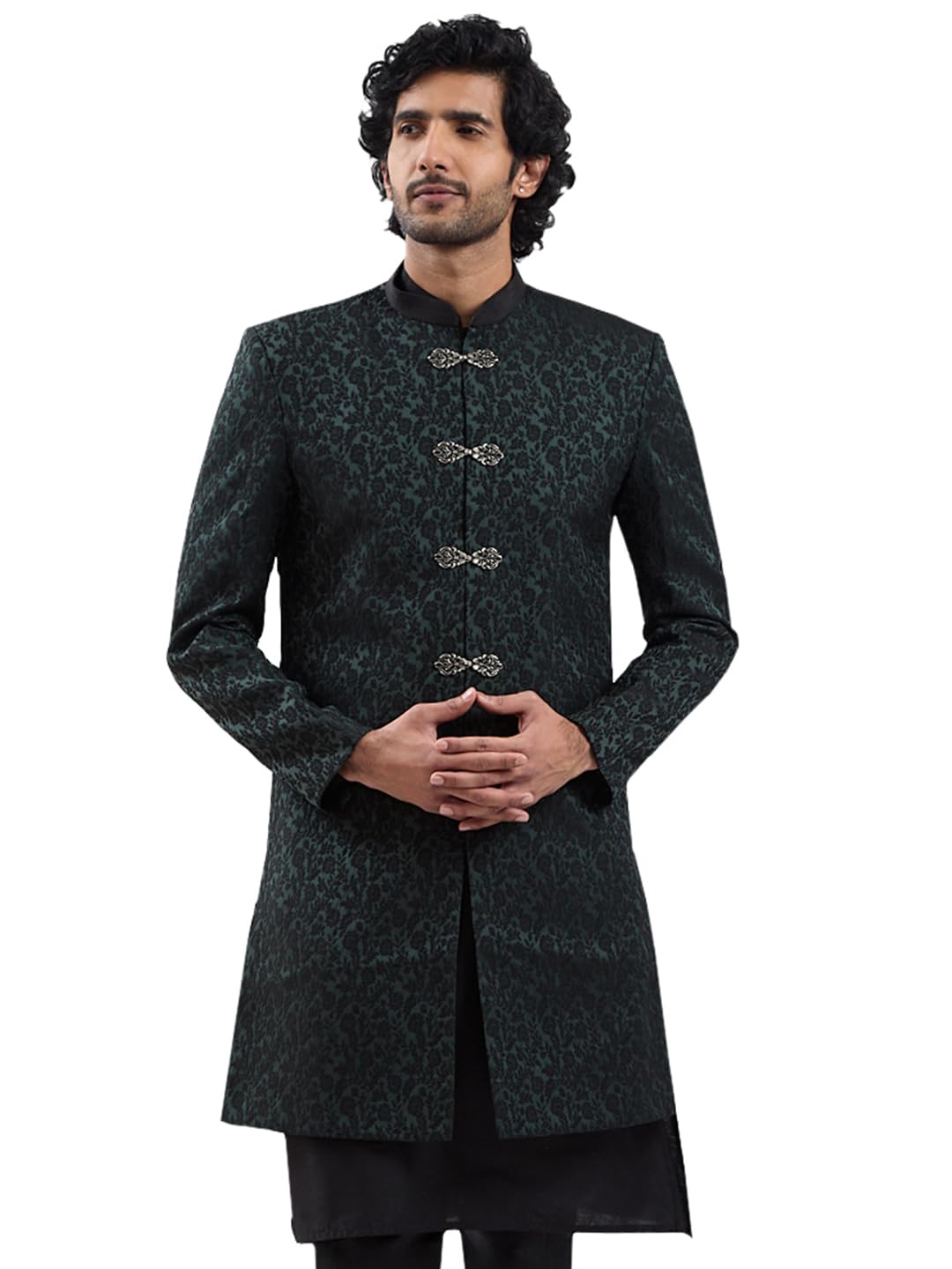 vastramay Men's Silk Blend Sherwani Only Top - Silk Blend Jacquard Indo Western for Men-picture-37