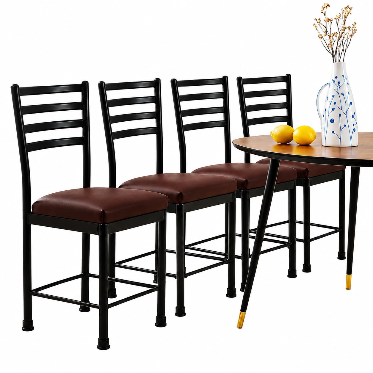 Zidle Asphalt Dining Visitor Velvet seat Cushion Chair for Living Room | Cafe | Home | Restaurant |Powder Coated Metal Legs (4, Brown Leatherette, Black Coated Frame)-image-10