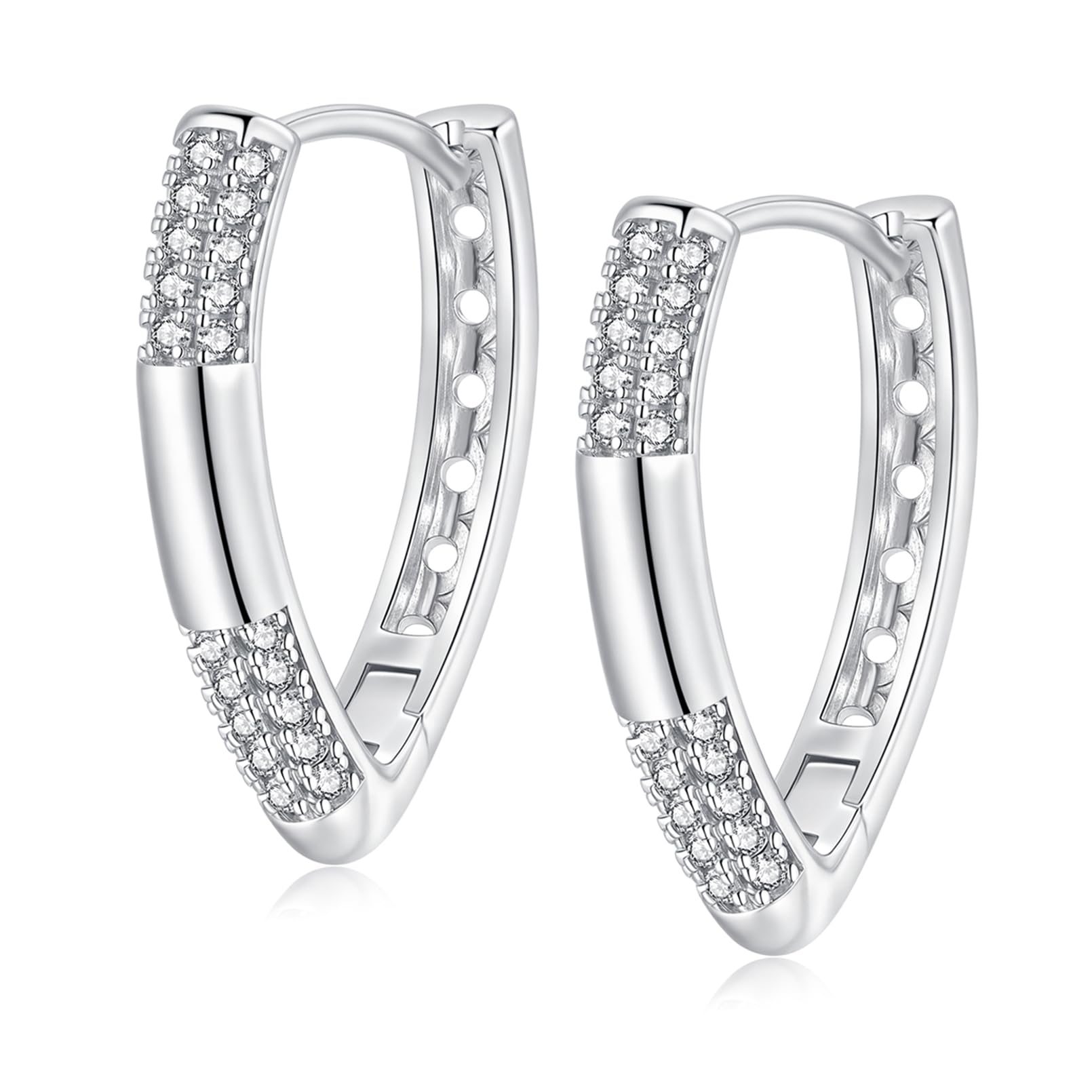 Creolen Silber 925 für Damen Mädchen, Hypoallergen Ohrringe Silber 925 mit Zikonia, 14K Vergoldete Huggie Creolen Klein Mittelgroß Silber Ohrringe Glitzer
